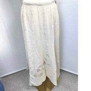 sacred threads XL 16 elastic drawstring waist cotton cream floral aplique skirt